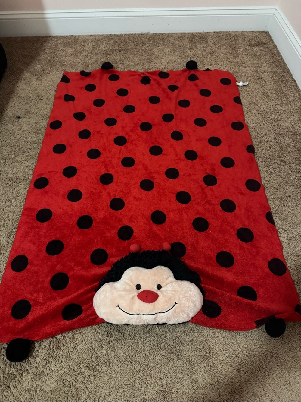 Ladybug Pillow Pet Plush Blanket